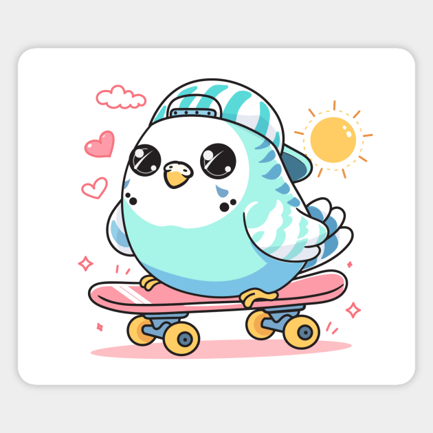 Budgie Skateboarding Magnet by CreativeSage